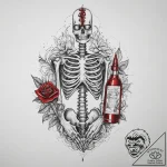 Tattoo sketch skeleton with a bottle, tattoo… – tattoo sketch (№1760293543_0, 12.10.2025 18:25) — tattoovalue.net