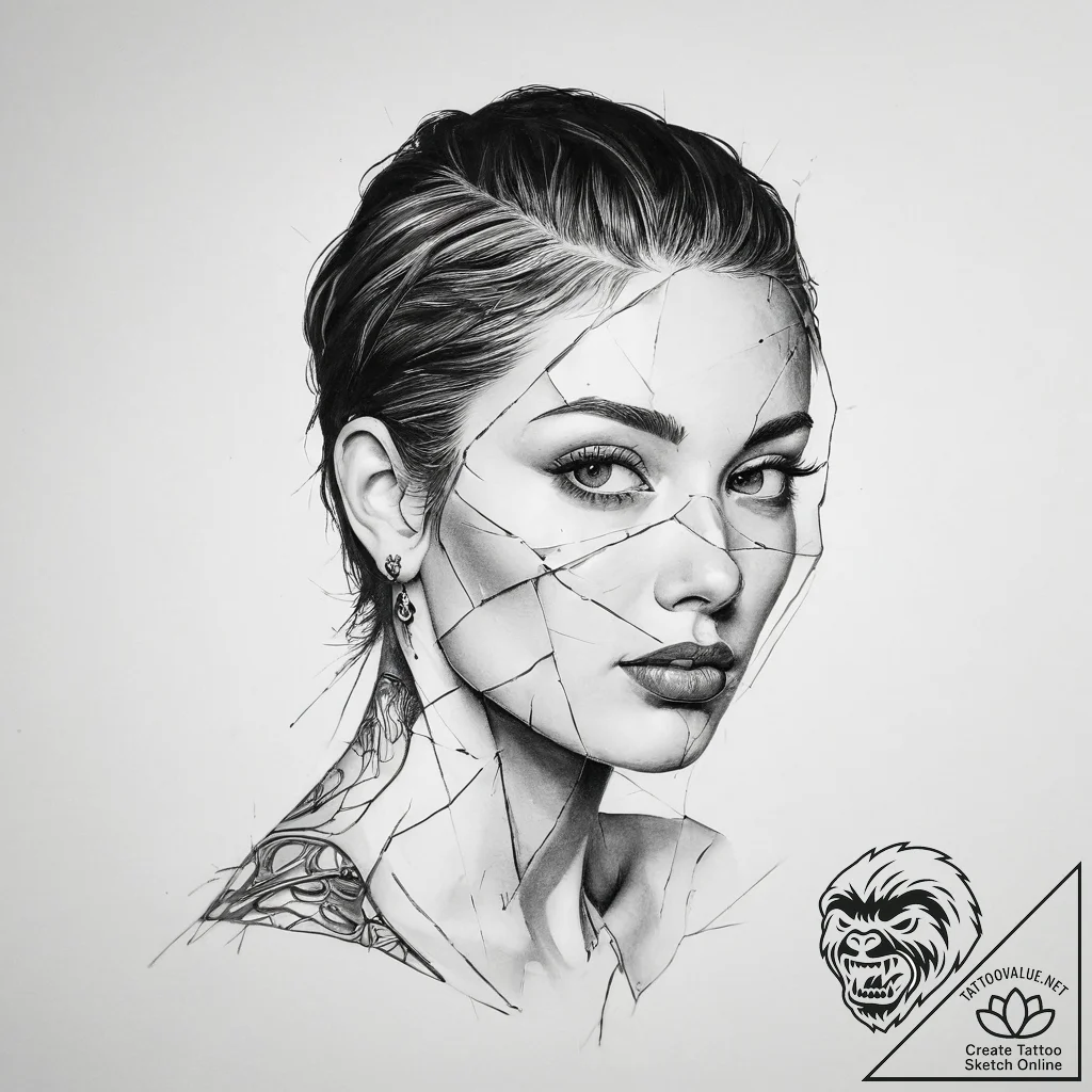 Tattoo sketch broken mirror reflecting a pers... - tattoo sketch (№1760298778_0, 12.10.2025 19:52) — tattoovalue.net