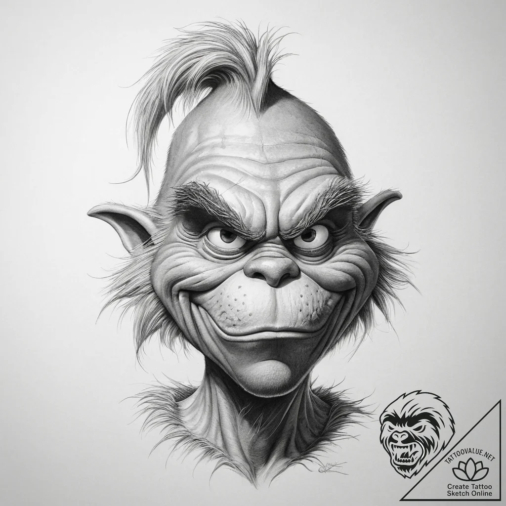 Tattoo sketch the grinch with a tail, concept... - tattoo sketch (№1760299437_0, 12.10.2025 20:03) — tattoovalue.net