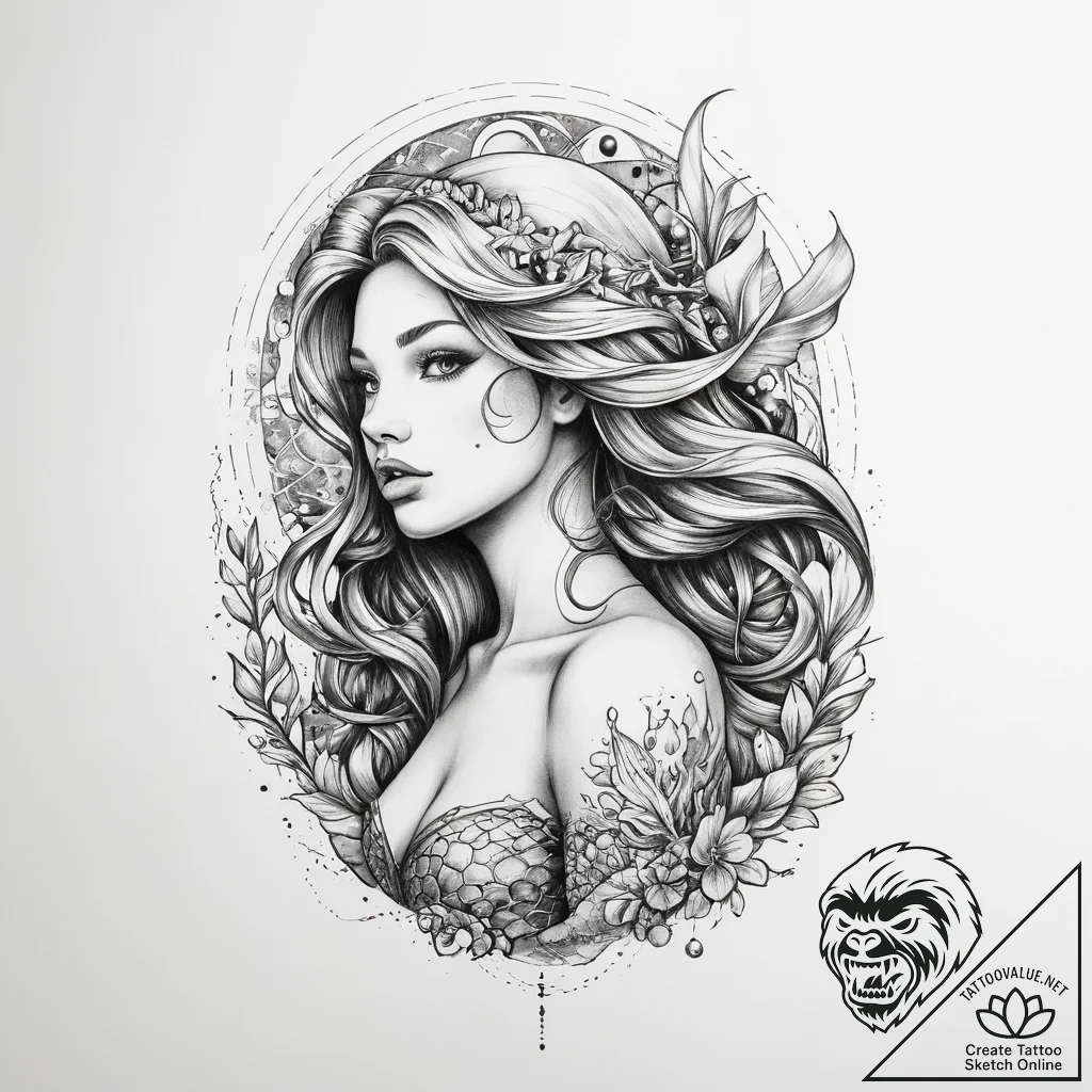 Tattoo sketch cosmic mermaid - tattoo sketch (№1760301626_0, 12.10.2025 20:40) — tattoovalue.net