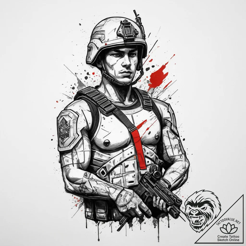 Tattoo sketch soldier with a date, tattoo ske... - tattoo sketch (№1760302060_0, 12.10.2025 20:47) — tattoovalue.net