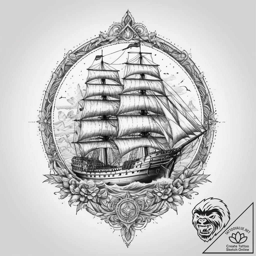 Tattoo sketch model building a ship, artistic... - tattoo sketch (№1760302495_0, 12.10.2025 20:54) — tattoovalue.net
