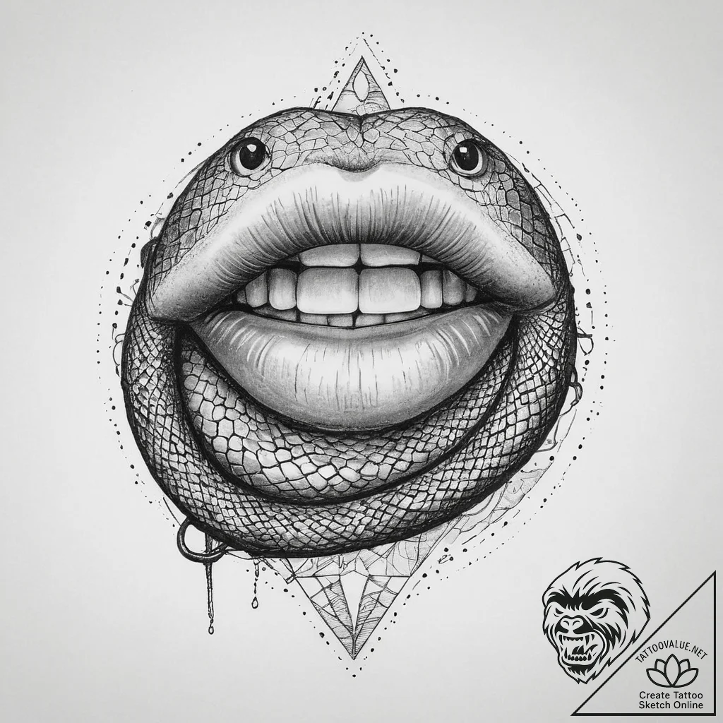 Tattoo sketch sensual lips with a snake, tatt... - tattoo sketch (№1760302711_0, 12.10.2025 20:58) — tattoovalue.net