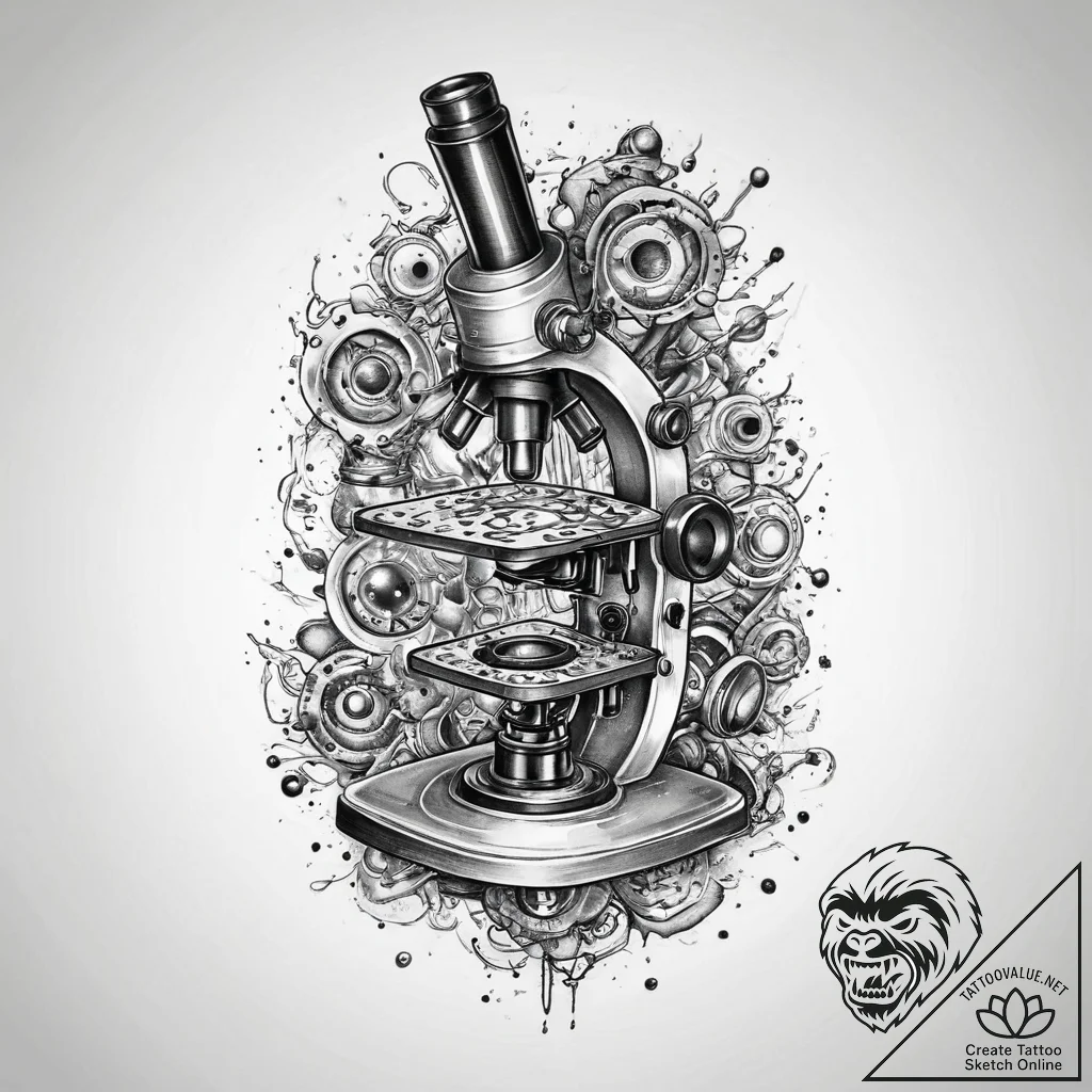 Tattoo sketch scientist microscope and cells,... - tattoo sketch (№1760303586_0, 12.10.2025 21:13) — tattoovalue.net