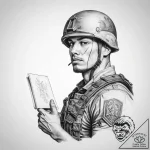 Tattoo sketch soldier with a paper – tattoo sketch (№1760304669_0, 12.10.2025 21:31) — tattoovalue.net