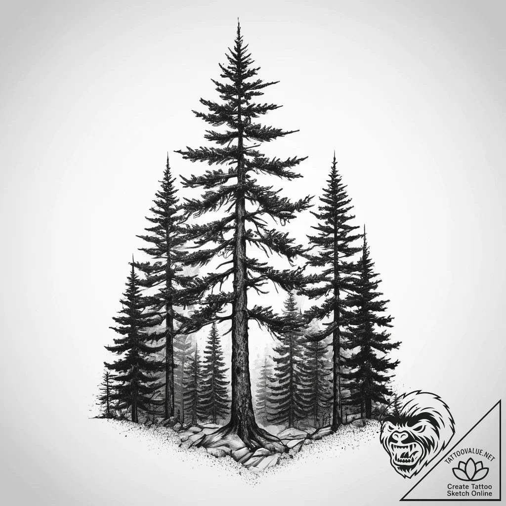 Tattoo sketch pine tree forest silhouette, ta... - tattoo sketch (№1760305750_0, 12.10.2025 21:49) — tattoovalue.net