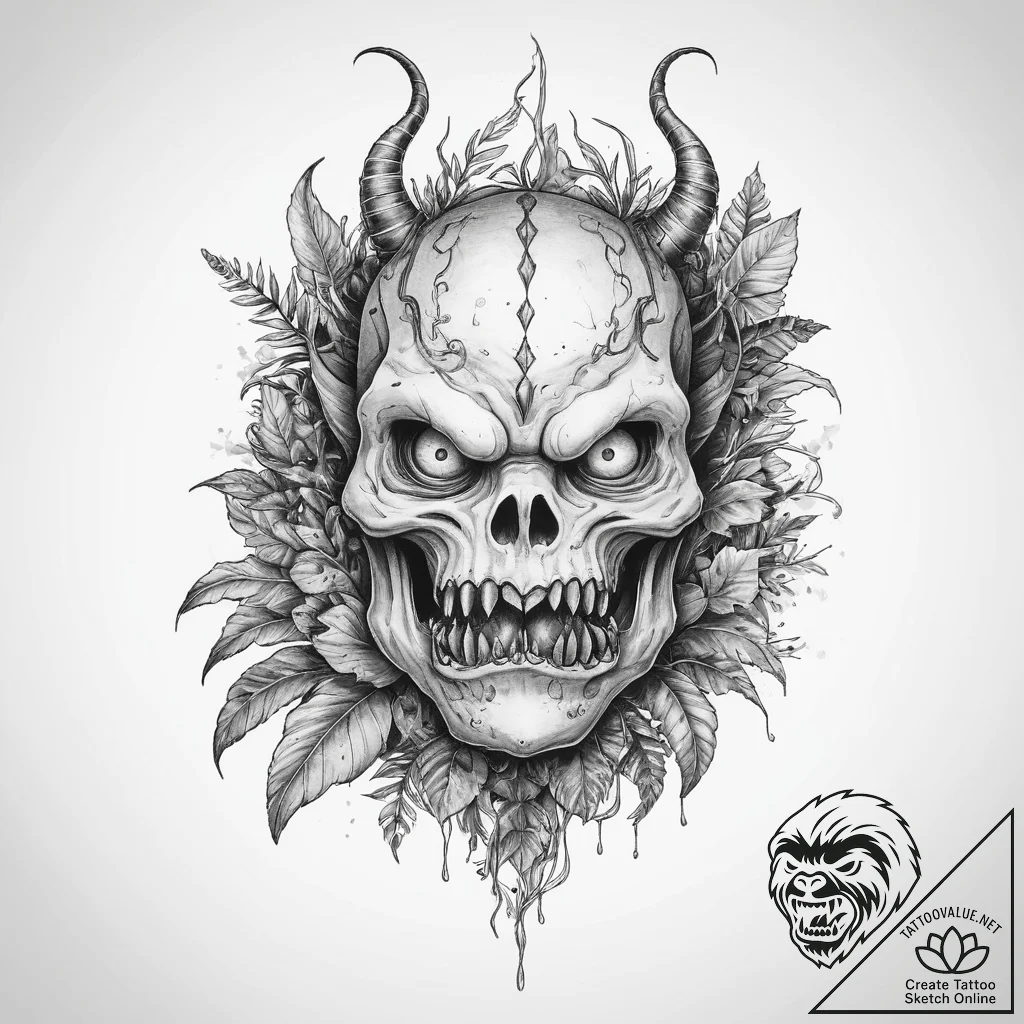 Tattoo sketch monster with a plant - tattoo sketch (№1760305965_0, 12.10.2025 21:52) — tattoovalue.net