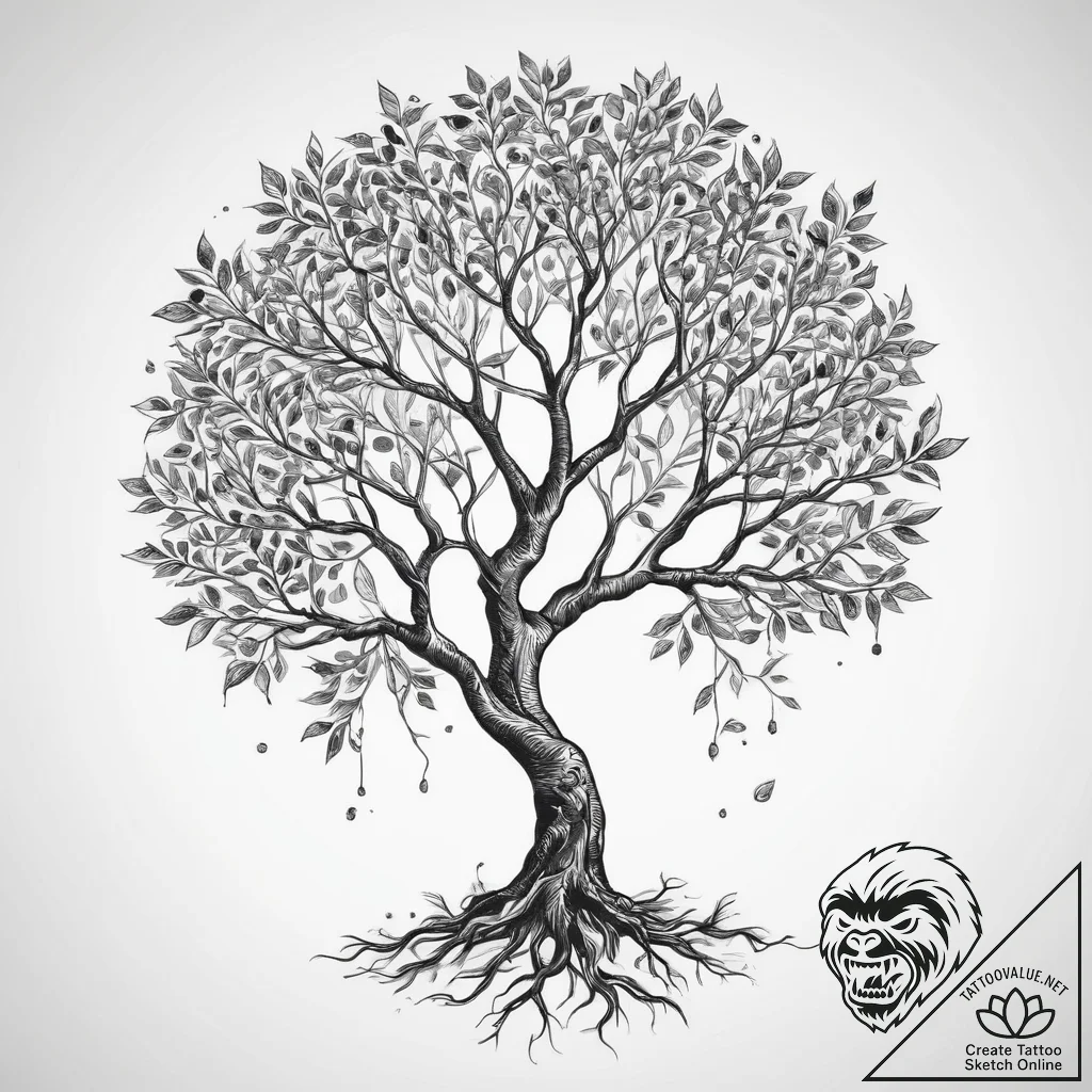 Tattoo sketch tree with a branch, ink illustr... - tattoo sketch (№1760307479_0, 12.10.2025 22:17) — tattoovalue.net
