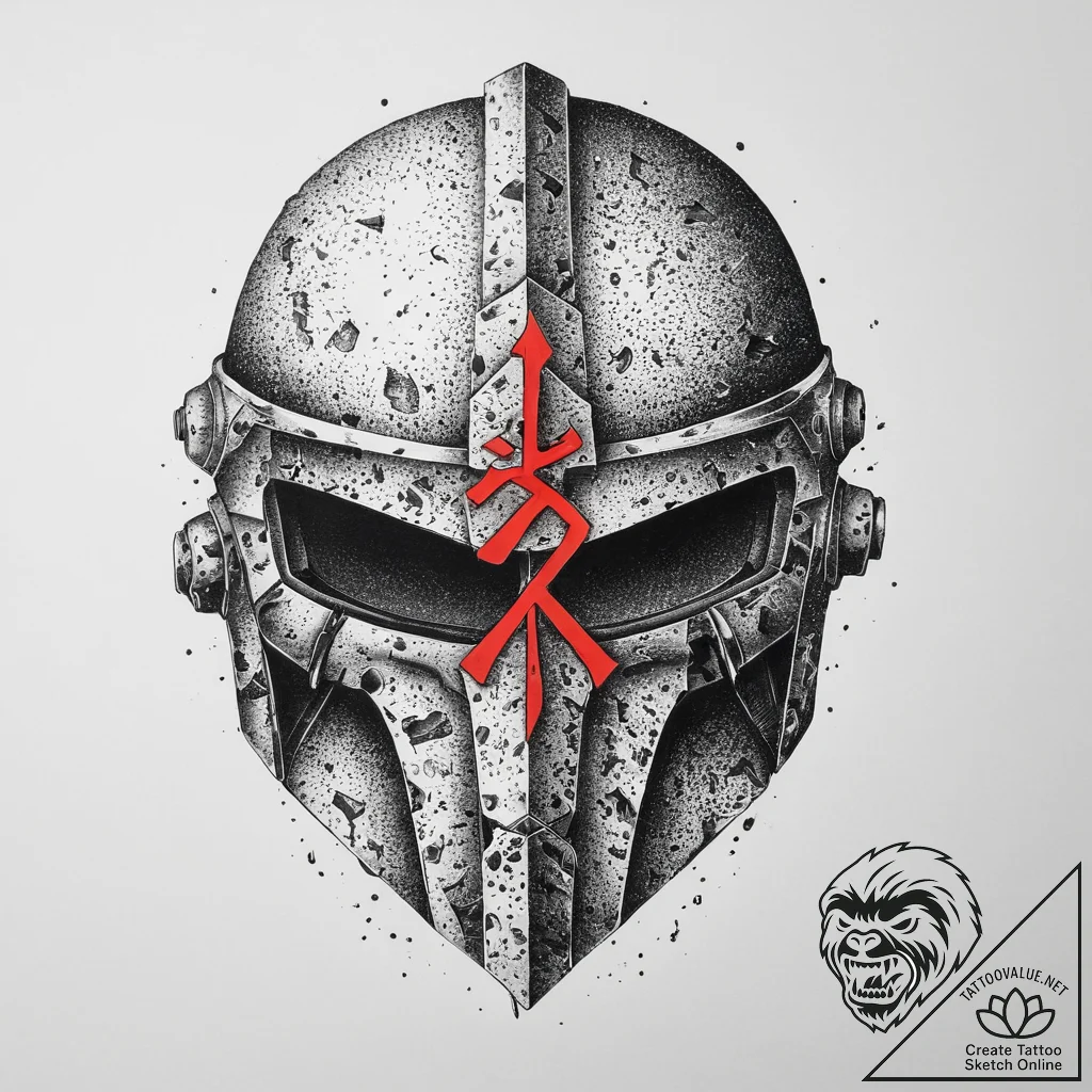 Tattoo sketch algiz rune on a helmet, concept... - tattoo sketch (№1760310096_0, 12.10.2025 23:01) — tattoovalue.net