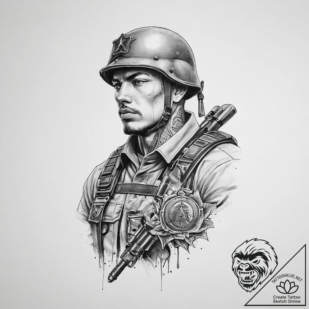 Tattoo sketch soldier with a key, tattoo sket... - tattoo sketch (№1760310313_0, 12.10.2025 23:05) — tattoovalue.net