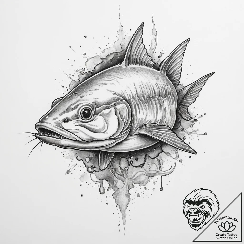 Tattoo sketch channel catfish - tattoo sketch (№1760311828_0, 12.10.2025 23:30) — tattoovalue.net
