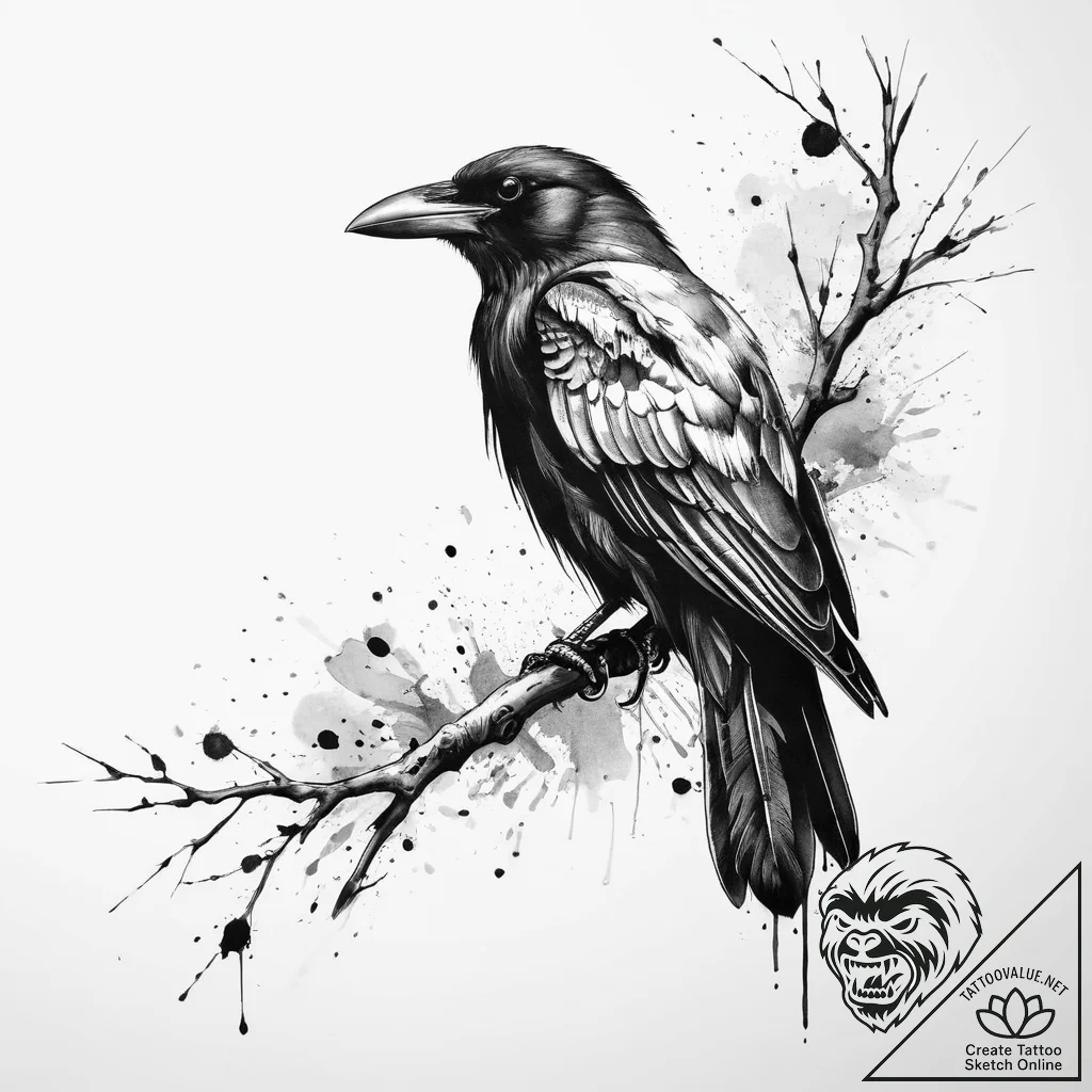 Tattoo sketch ворон на ветке, tattoo drawing... - tattoo sketch (№1760312706_0, 12.10.2025 23:45) — tattoovalue.net