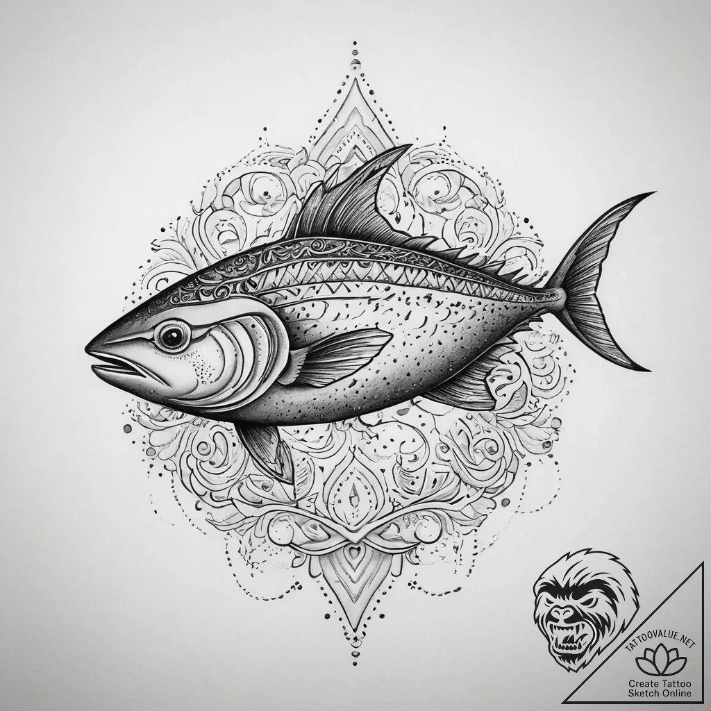 Tattoo sketch puns a tuna that says "i'm a tu... - tattoo sketch (№1760312923_0, 12.10.2025 23:48) — tattoovalue.net