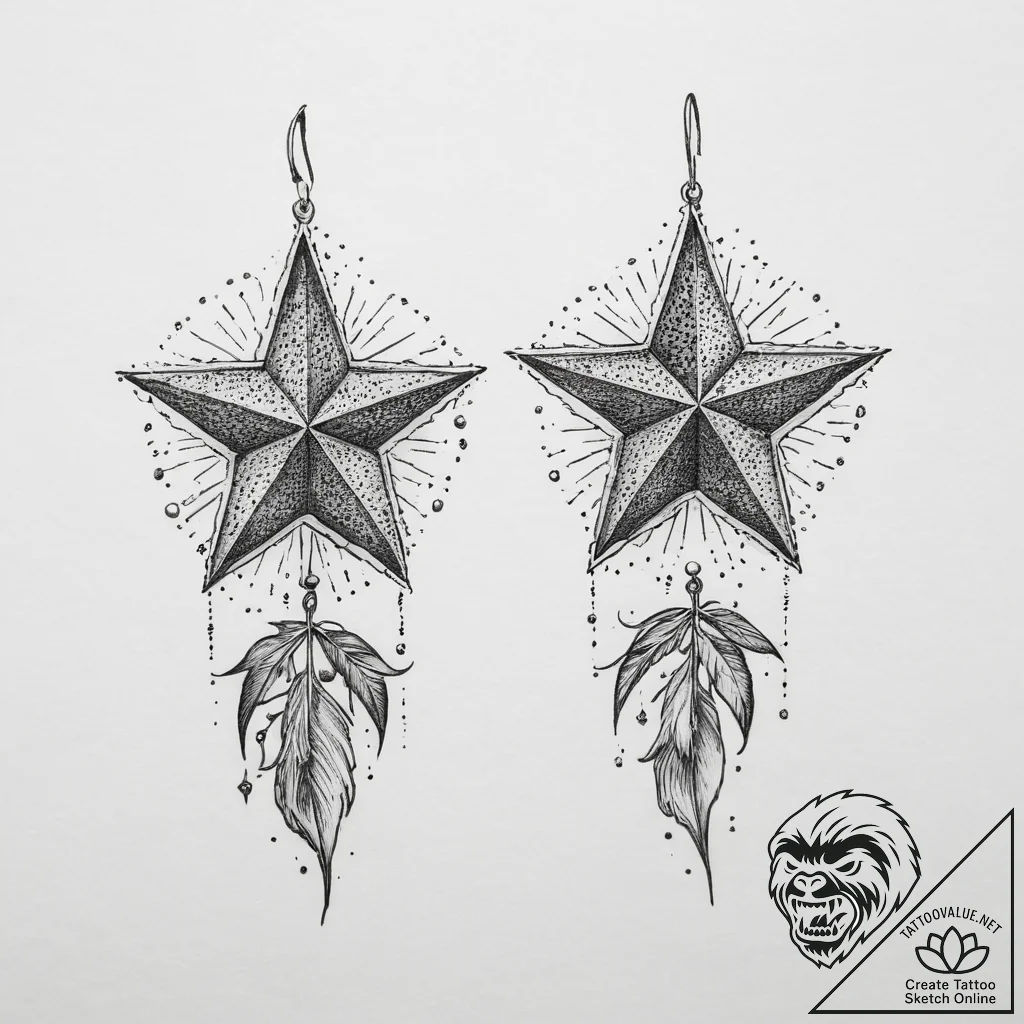 Tattoo sketch earrings with a star, concept a... - tattoo sketch (№1760317701_0, 13.10.2025 01:08) — tattoovalue.net