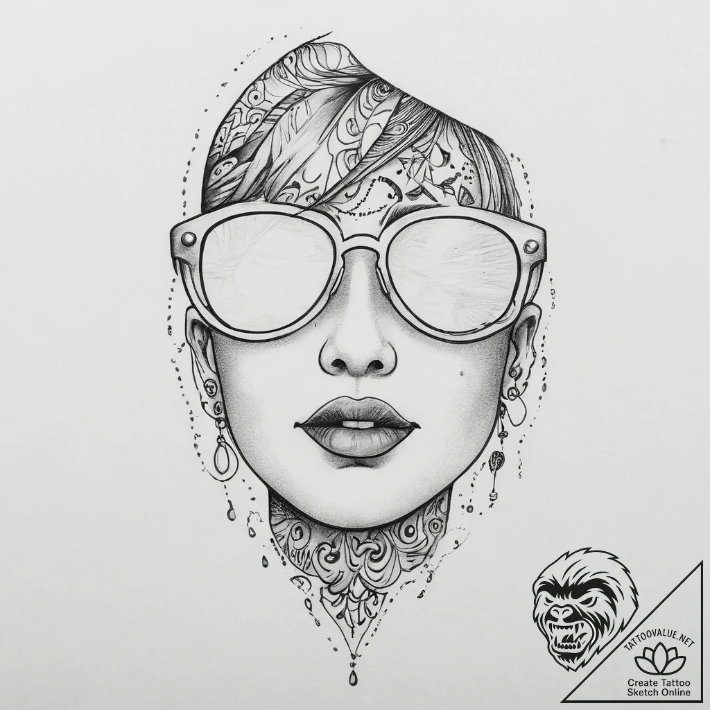 Tattoo sketch sunglasses with a reflection, t... - tattoo sketch (№1760319889_0, 13.10.2025 01:44) — tattoovalue.net