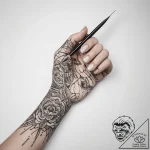 Tattoo sketch hands with a needle – tattoo sketch (№1760320325_0, 13.10.2025 01:52) — tattoovalue.net