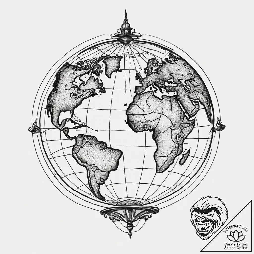 Tattoo sketch globe, tattoo drawing outline,... - tattoo sketch (№1760320980_0, 13.10.2025 02:03) — tattoovalue.net