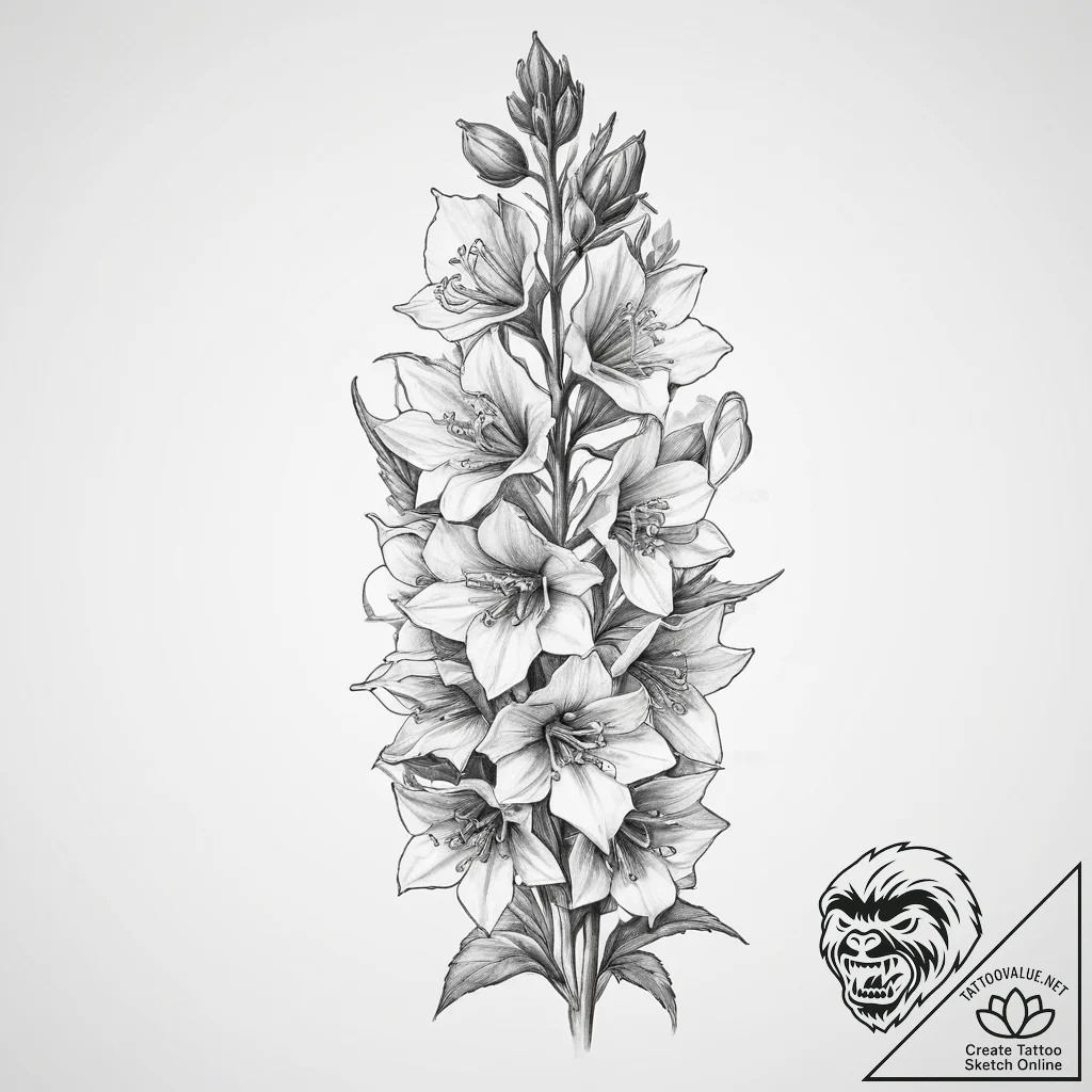 Tattoo sketch delphinium - tattoo sketch (№1760321197_0, 13.10.2025 02:06) — tattoovalue.net