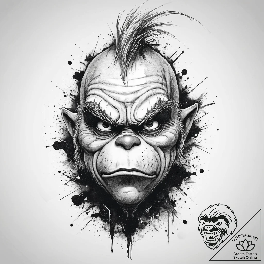 Tattoo sketch the grinch with a hand, tattoo... - tattoo sketch (№1760322737_0, 13.10.2025 02:32) — tattoovalue.net