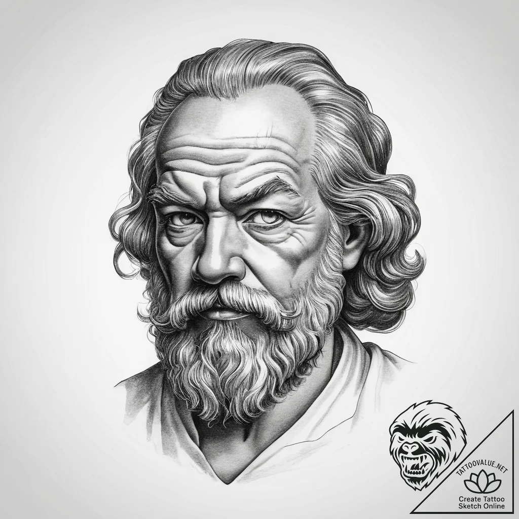 Tattoo sketch socrates portrait, ink illustra... - tattoo sketch (№1760324270_0, 13.10.2025 02:57) — tattoovalue.net