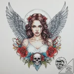 Tattoo sketch angel with a skull, tattoo sket… – tattoo sketch (№1760325148_0, 13.10.2025 03:12) — tattoovalue.net