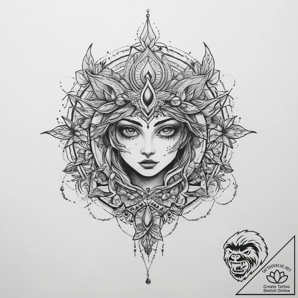Tattoo sketch mystical scene, ink illustratio... - tattoo sketch (№1760327974_0, 13.10.2025 03:59) — tattoovalue.net