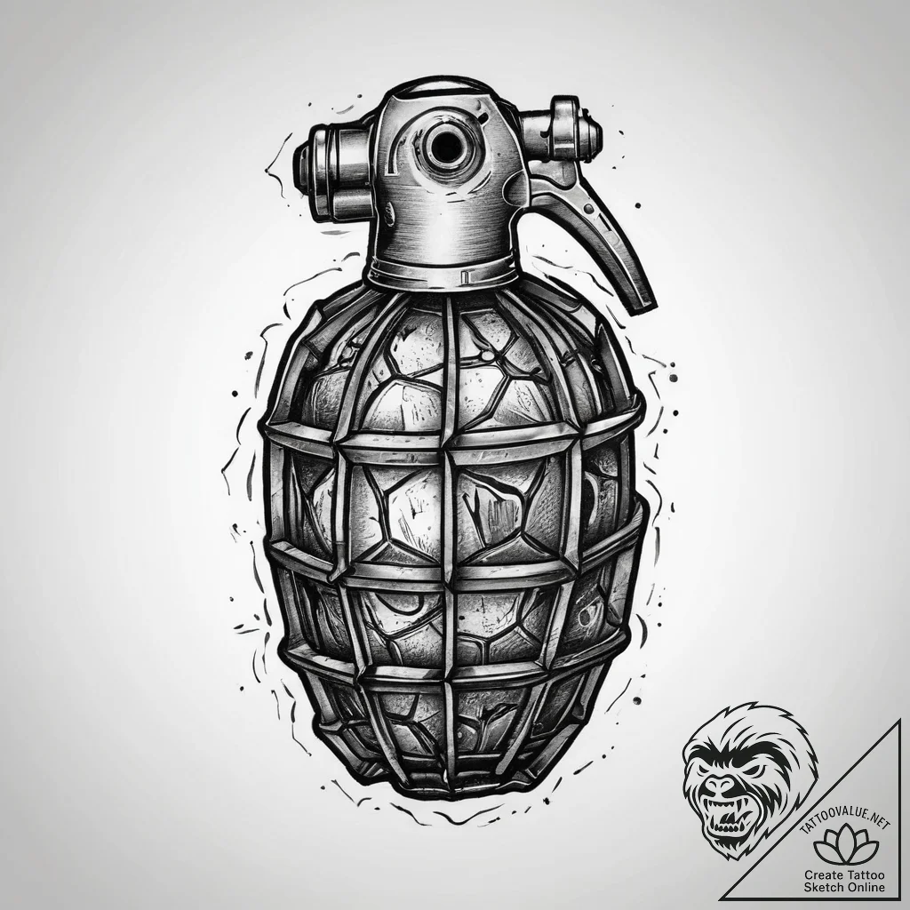 Tattoo sketch grenade with a pin, tattoo draw... - tattoo sketch (№1760329278_0, 13.10.2025 04:21) — tattoovalue.net