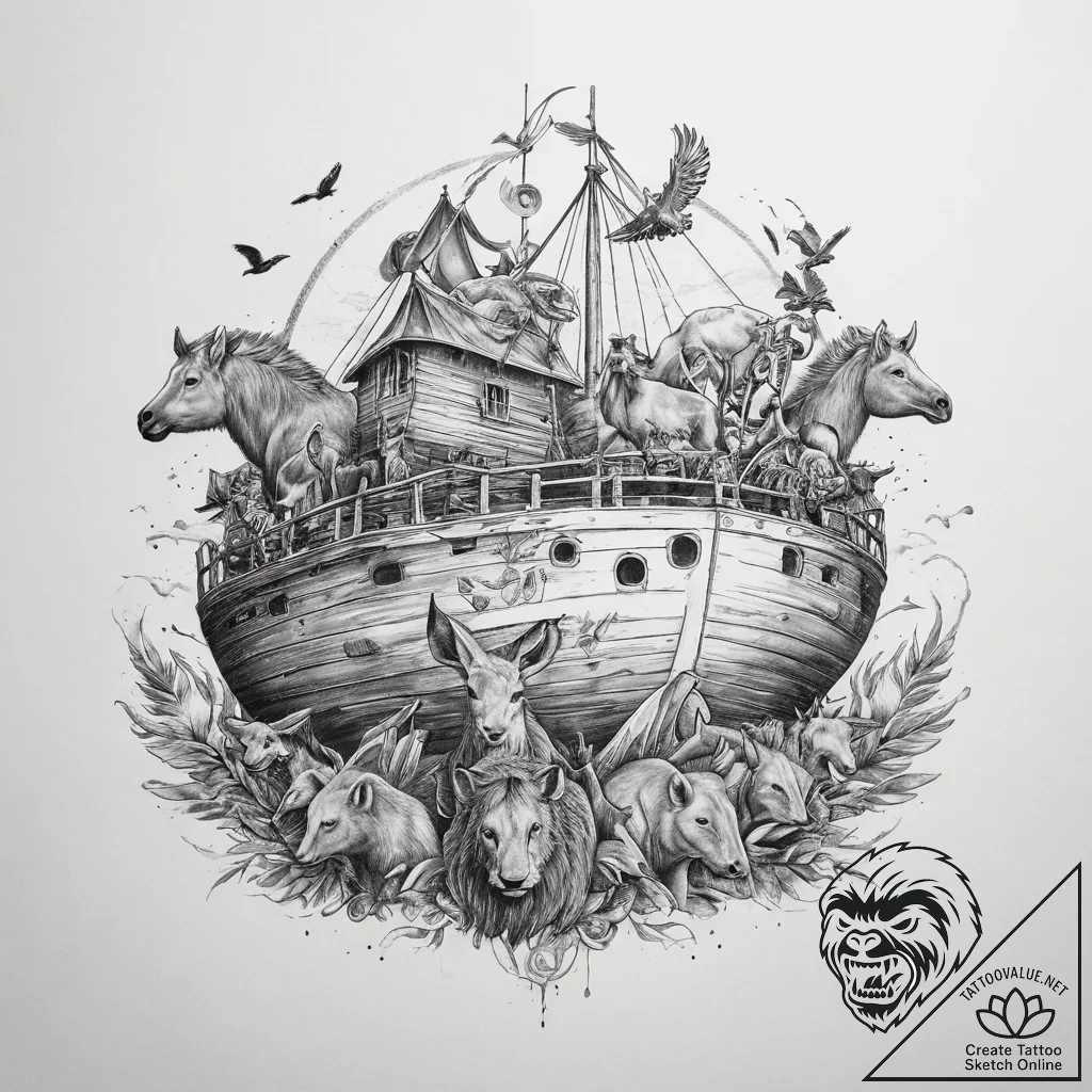 Tattoo sketch noah's ark animals, artistic ta... - tattoo sketch (№1760330597_0, 13.10.2025 04:43) — tattoovalue.net