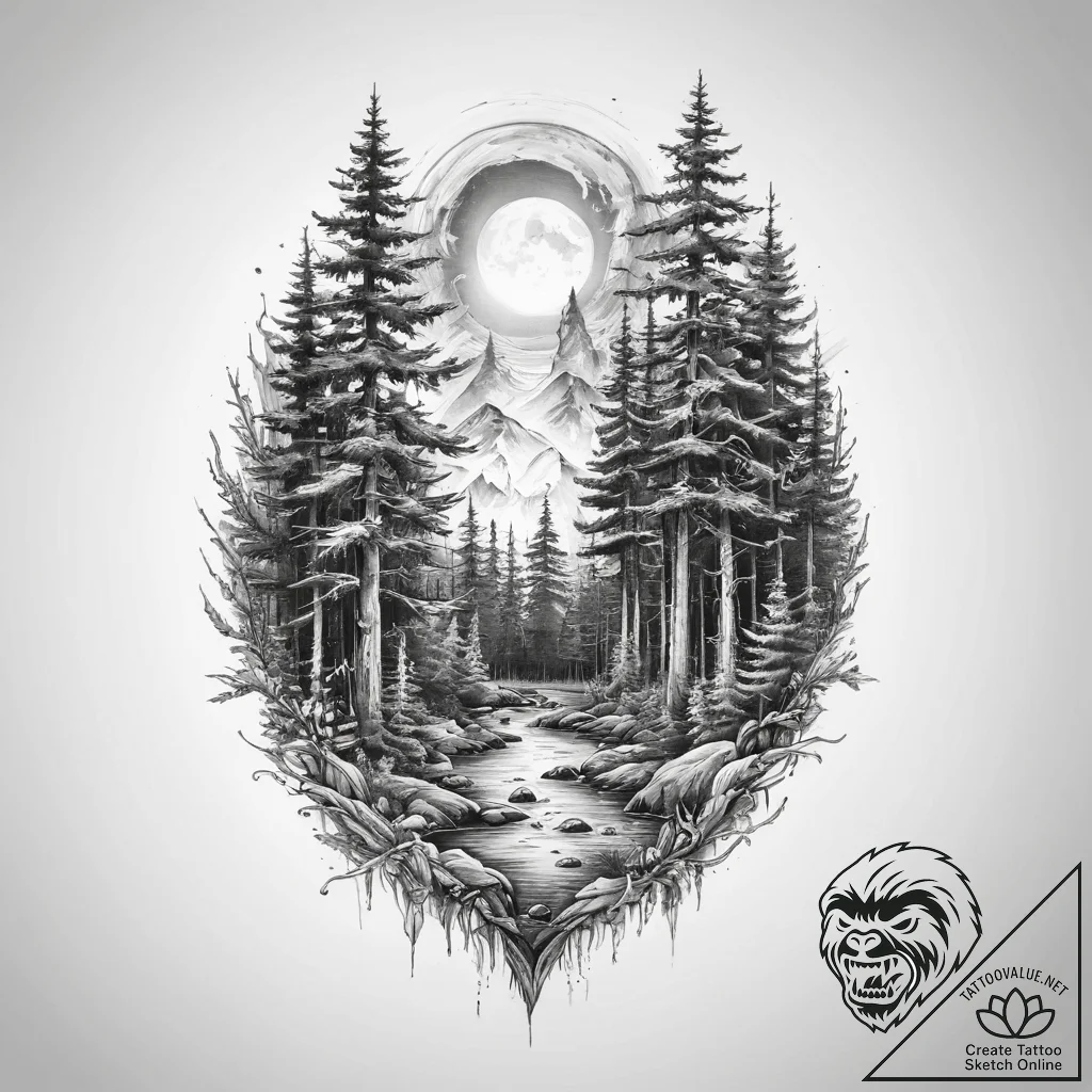 Tattoo sketch forest - tattoo sketch (№1760331030_0, 13.10.2025 04:50) — tattoovalue.net