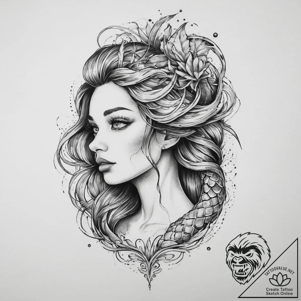 Tattoo sketch mermaid tattoo, concept art for... - tattoo sketch (№1760333207_0, 13.10.2025 05:26) — tattoovalue.net