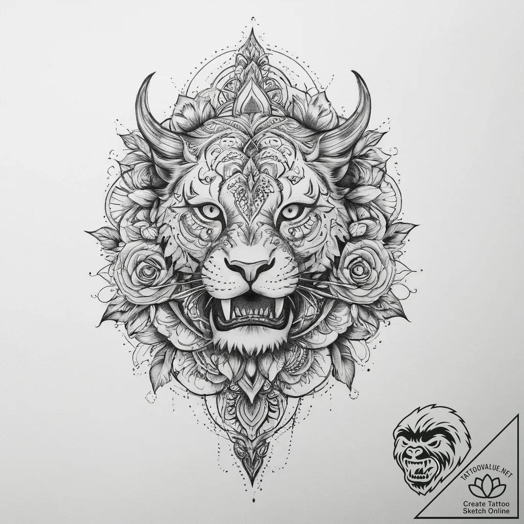 Tattoo sketch узор в виде черепа с розами - tattoo sketch (№1760334738_0, 13.10.2025 05:52) — tattoovalue.net