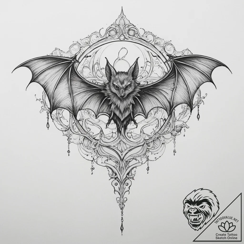 Tattoo sketch goth bat, tattoo line art, clea... - tattoo sketch (№1760337811_0, 13.10.2025 06:43) — tattoovalue.net