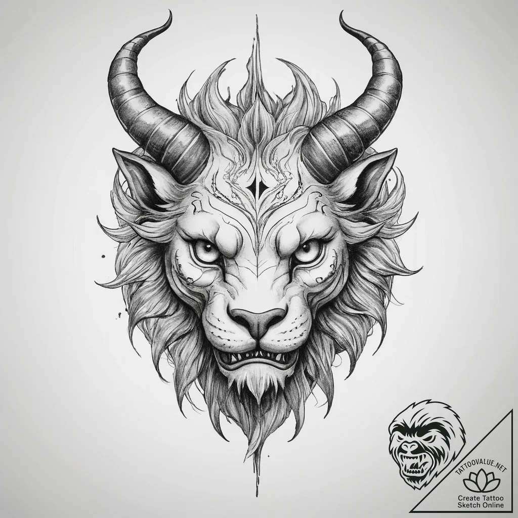 Tattoo sketch chimera head - tattoo sketch (№1760338472_0, 13.10.2025 06:54) — tattoovalue.net