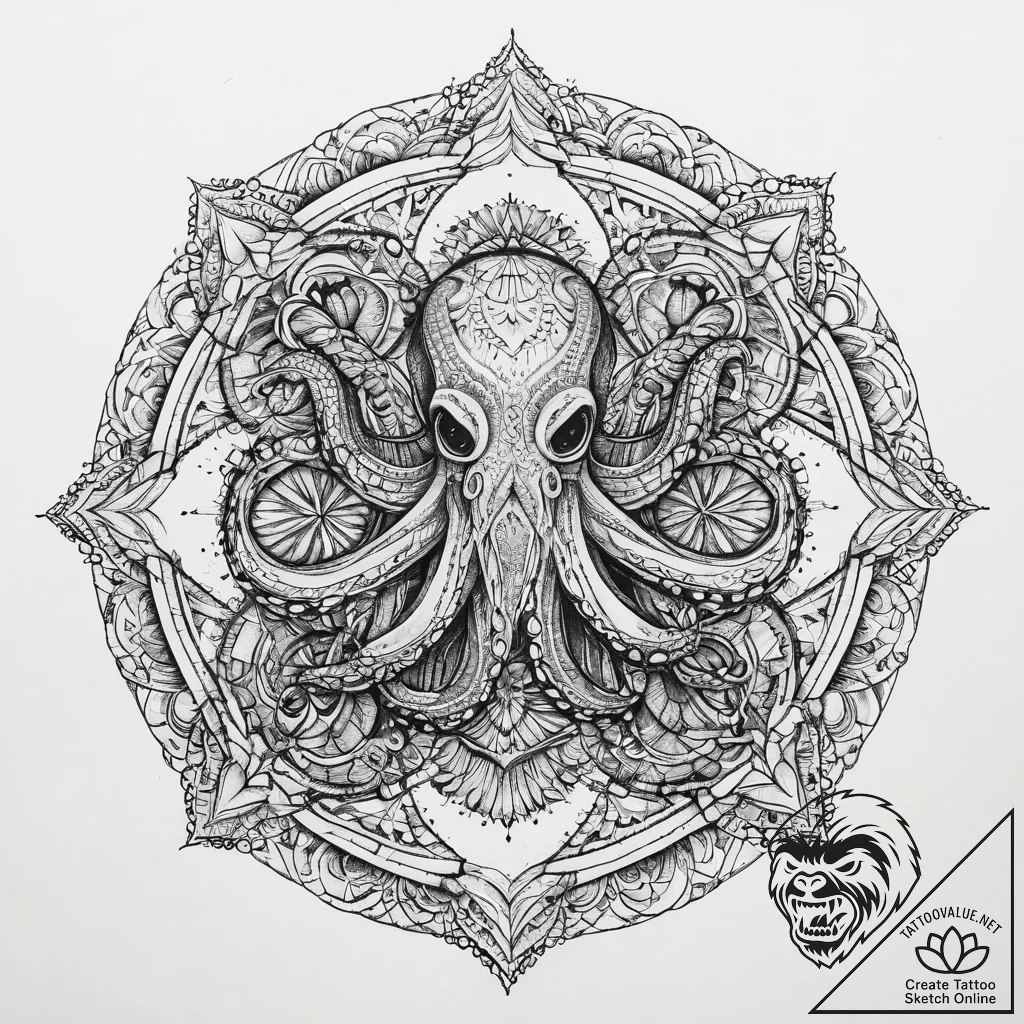 Tattoo sketch octopus, ink illustration for t... - tattoo sketch (№1760339888_0, 13.10.2025 07:18) — tattoovalue.net