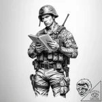Tattoo sketch soldier with a book – tattoo sketch (№1760340320_0, 13.10.2025 07:25) — tattoovalue.net
