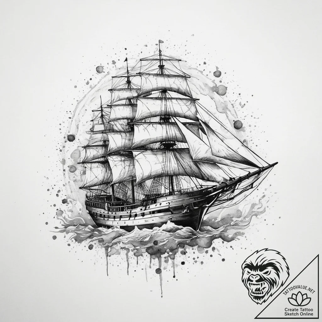Tattoo sketch ship, tattoo drawing outline, w... - tattoo sketch (№1760341406_0, 13.10.2025 07:43) — tattoovalue.net