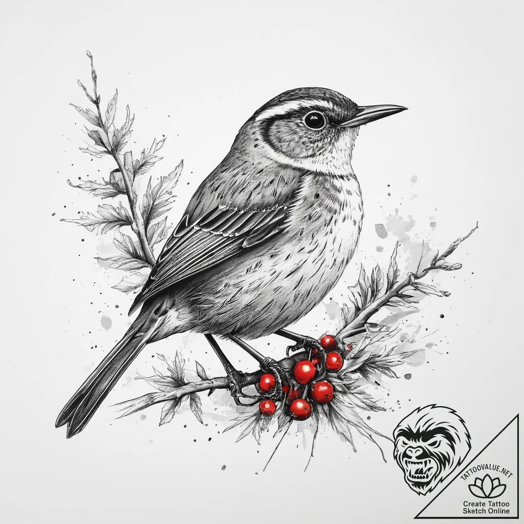 Tattoo sketch winter wren, ink illustration f... - tattoo sketch (№1760341624_0, 13.10.2025 07:47) — tattoovalue.net