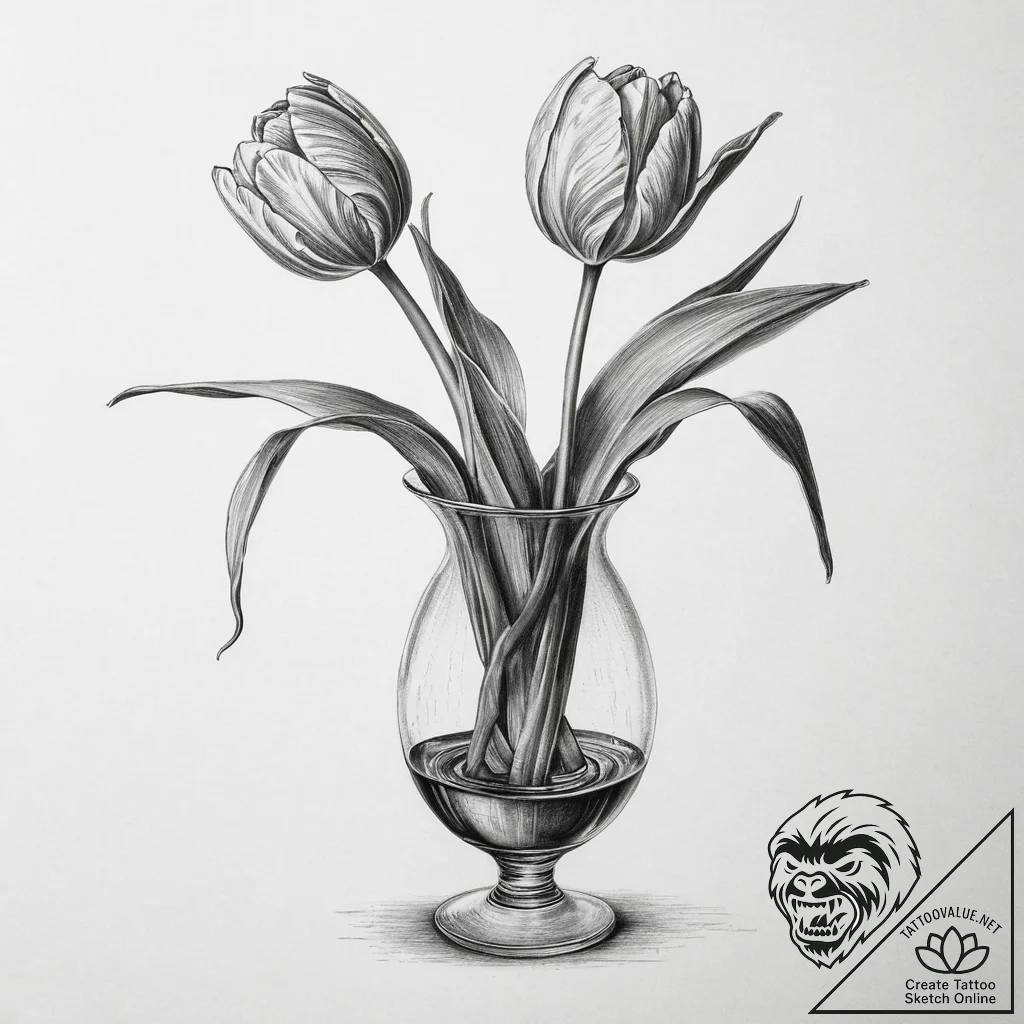 Tattoo sketch tulip in a vase, tattoo flash s... - tattoo sketch (№1760342057_0, 13.10.2025 07:54) — tattoovalue.net