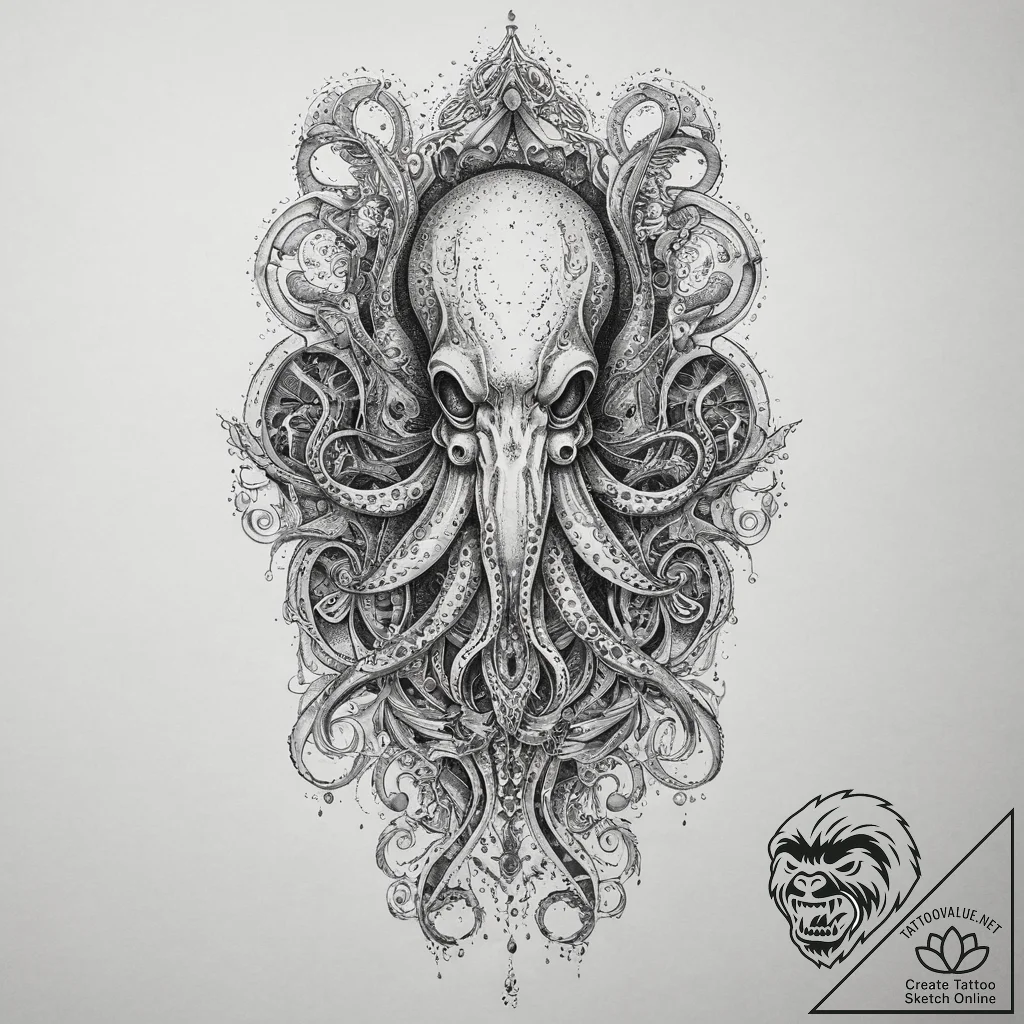 Tattoo sketch squid, concept art for tattoo,... - tattoo sketch (№1760342709_0, 13.10.2025 08:05) — tattoovalue.net
