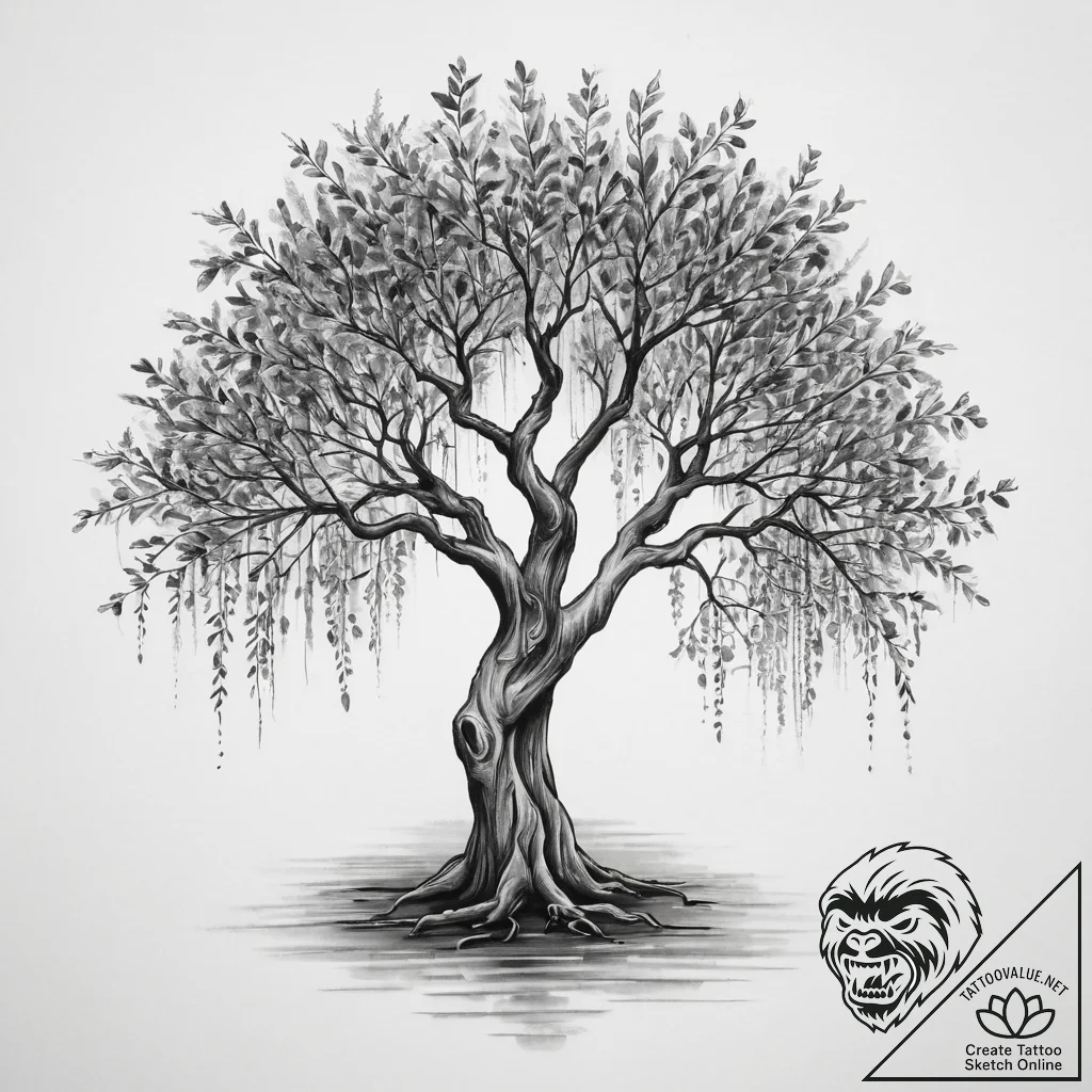 Tattoo sketch willow tree in the moonlight, i... - tattoo sketch (№1760345115_0, 13.10.2025 08:45) — tattoovalue.net