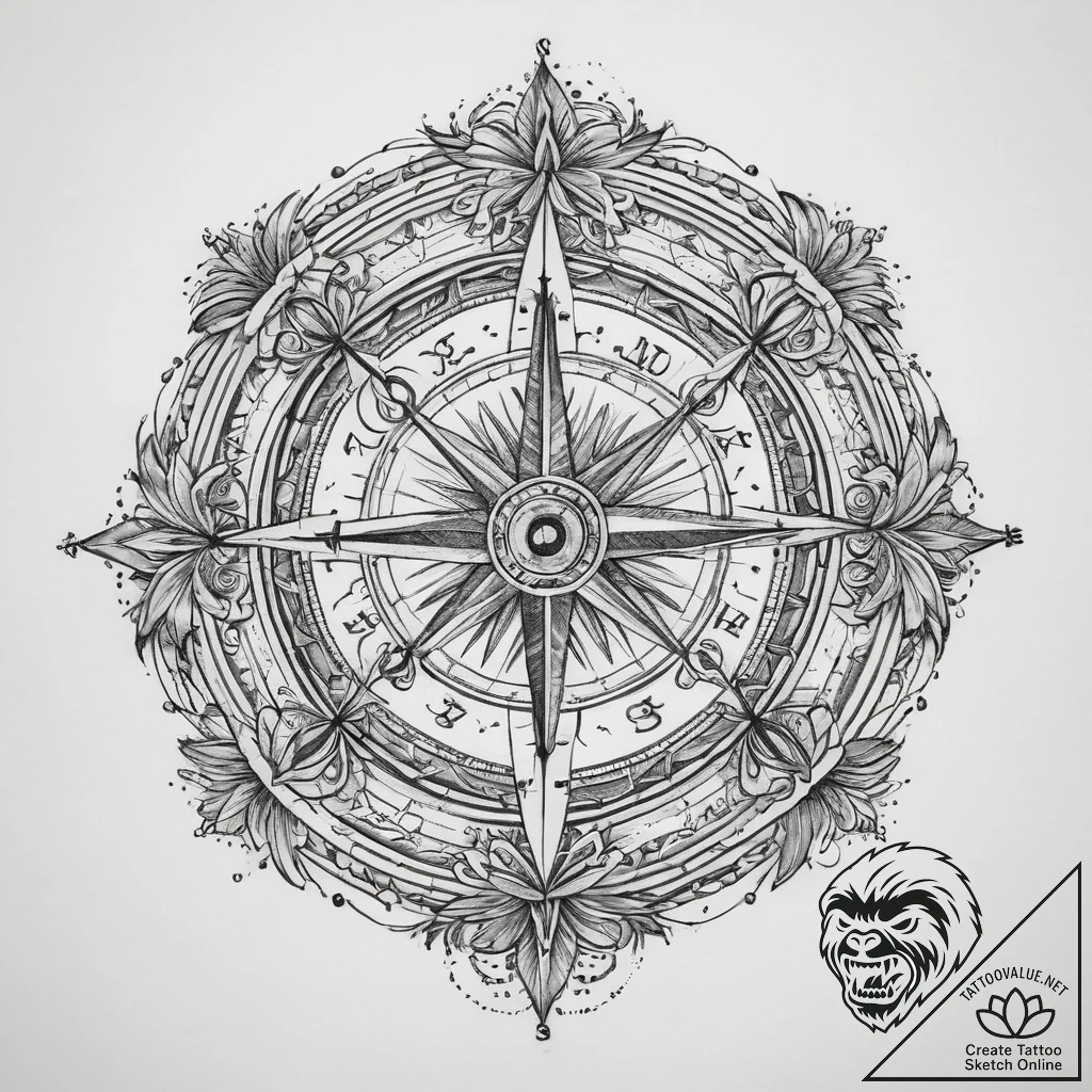Tattoo sketch compass, concept art for tattoo... - tattoo sketch (№1760345548_0, 13.10.2025 08:52) — tattoovalue.net