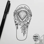 Tattoo sketch sandal with a shell, tattoo fla… – tattoo sketch (№1760345766_0, 13.10.2025 08:56) — tattoovalue.net