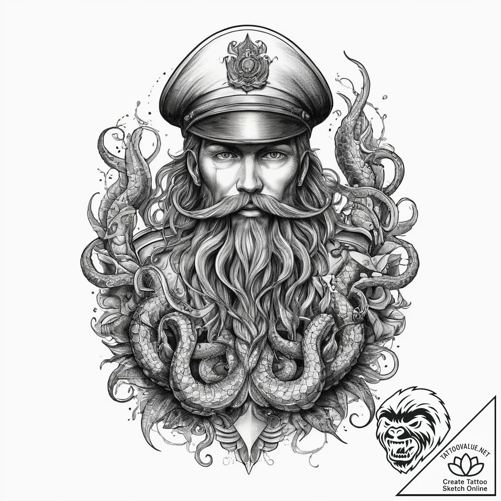 Tattoo sketch soldier with a kraken, tattoo l... - tattoo sketch (№1760346200_0, 13.10.2025 09:03) — tattoovalue.net