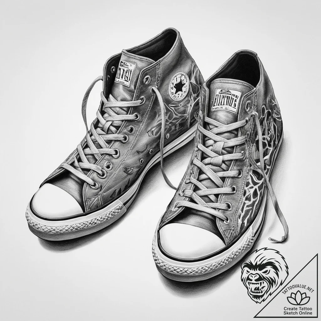 Tattoo sketch sneakers with laces, tattoo ske... - tattoo sketch (№1760347731_0, 13.10.2025 09:28) — tattoovalue.net