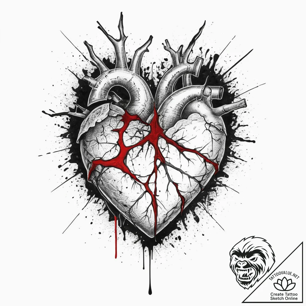 Tattoo sketch broken heart with a crack, ink... - tattoo sketch (№1760348165_0, 13.10.2025 09:36) — tattoovalue.net