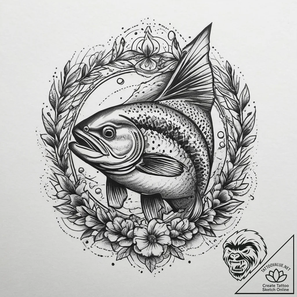Tattoo sketch trout, tattoo flash sheet desig... - tattoo sketch (№1760348817_0, 13.10.2025 09:46) — tattoovalue.net