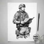 Tattoo sketch soldier with a book – tattoo sketch (№1760349473_0, 13.10.2025 09:57) — tattoovalue.net