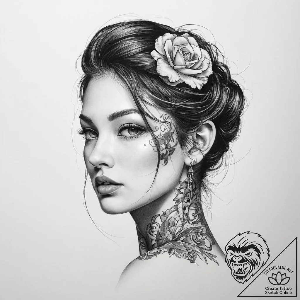 Tattoo sketch linework портрет - tattoo sketch (№1760349907_0, 13.10.2025 10:05) — tattoovalue.net