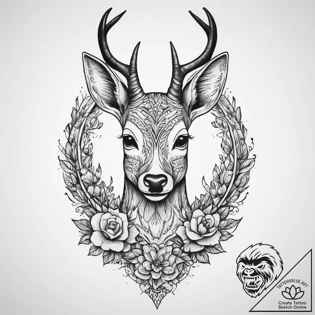 Tattoo sketch elegant doe tattoo, tattoo flas... - tattoo sketch (№1760351437_0, 13.10.2025 10:30) — tattoovalue.net