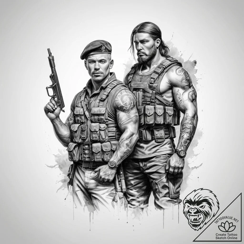 Tattoo sketch soldier with a prophet - tattoo sketch (№1760353170_0, 13.10.2025 10:59) — tattoovalue.net